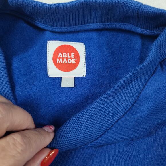 Able Made Kian men sweatshirt blue Size Large Blokecore Organic Normcore Soccer - Picture 10 of 11